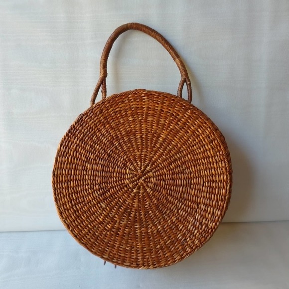No Brand | Bags | Wicker Straw Woven Basket Zip Around Hard Shell Lined ...